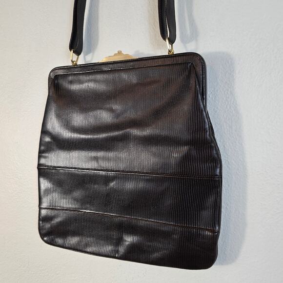 Via Spiga Purse Womens Expresso Snake Embossed Leather Classic Old Money READ - Picture 4 of 16